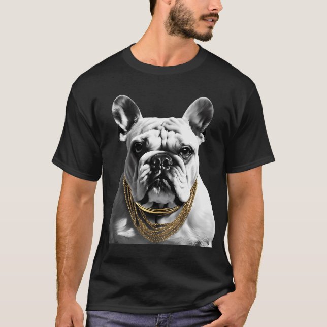T-shirt Bouledogue noir et blanc avec de l'or (Devant)