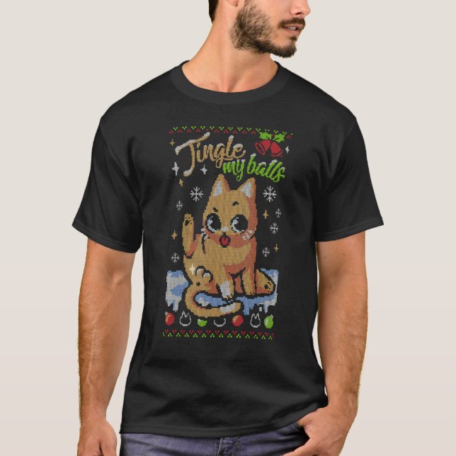 T-shirt Boules à grelots de Noël chat mignon (Devant)