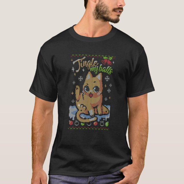 T-shirt Boules à grelots de Noël chat mignon (Devant)