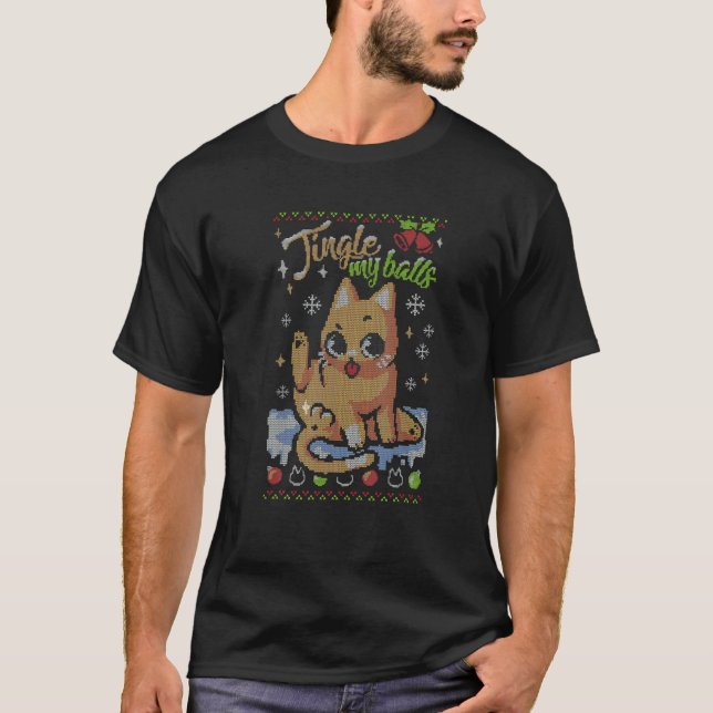 T-shirt Boules à grelots de Noël chat mignon (Devant)