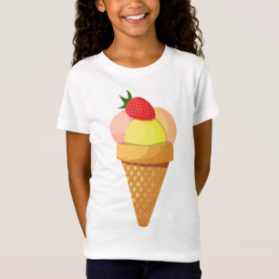 T-Shirt Boules de crème glacée et fraise en cône gaufre