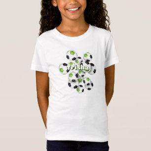 T-Shirt boules de football noir vert vif nom des enfants
