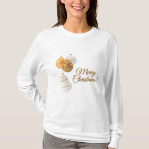 T-shirt Boules de Noël dorées et blanches Texte personnali