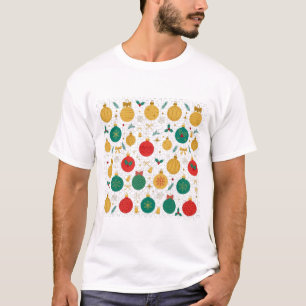 T-shirt Boules de Noël Ornementales Motif Rouge Or