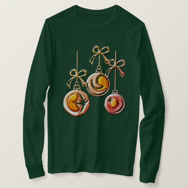 T-shirt Boules et rubans de Noël dorés  (Design devant)