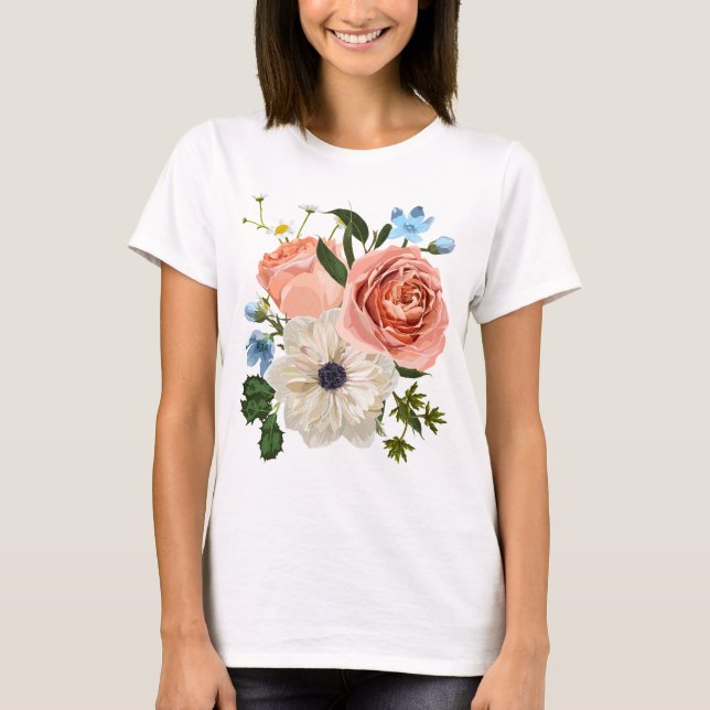 T-shirt Bouquet avec fleurs du jardin. (Devant)