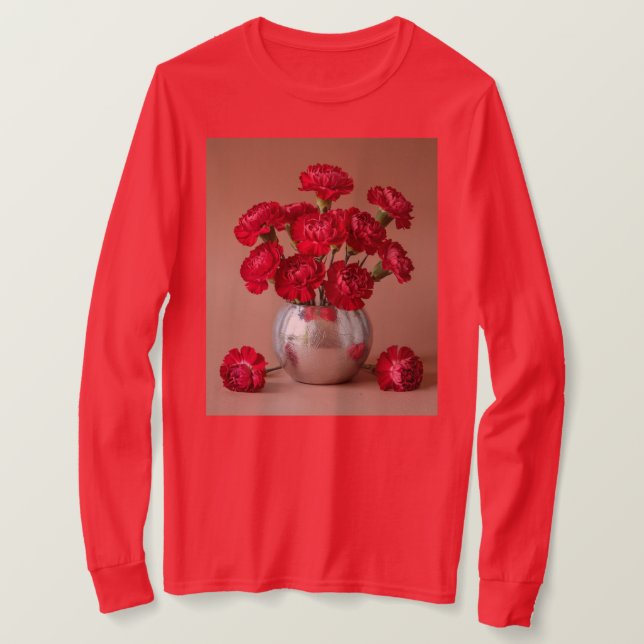 T-shirt Bouquet Carnation Rouge Longueur (Design devant)