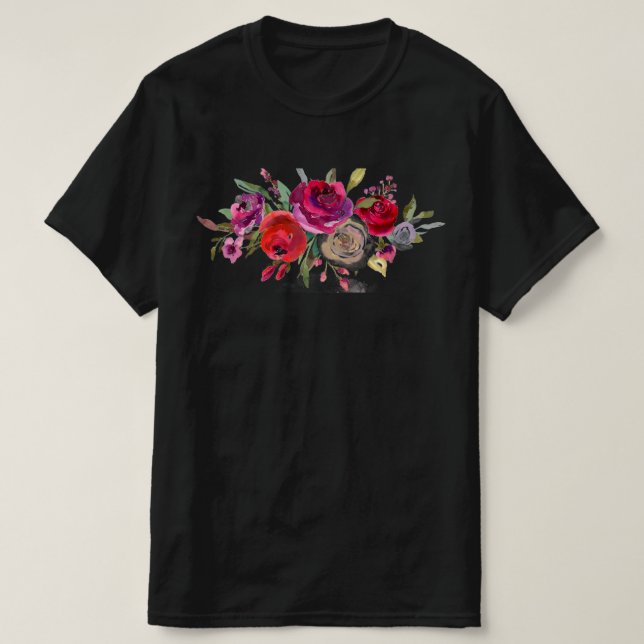 T-shirt Bouquet coloré Rose d'aquarelle (Design devant)