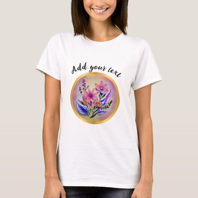 T-shirt Bouquet d'aquarelle, Arrière - plan coloré (Devant)