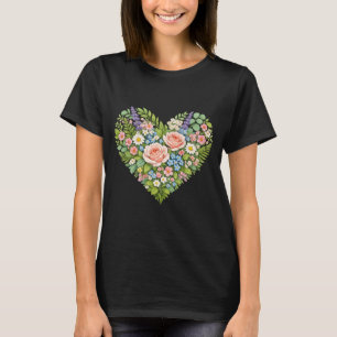 T-shirt Bouquet de cœur floral Roses roses Fleurs sauvages