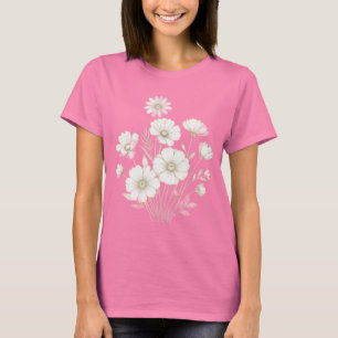 T-shirt Bouquet de Cosmos Délicat Ligne d'Art Grâce