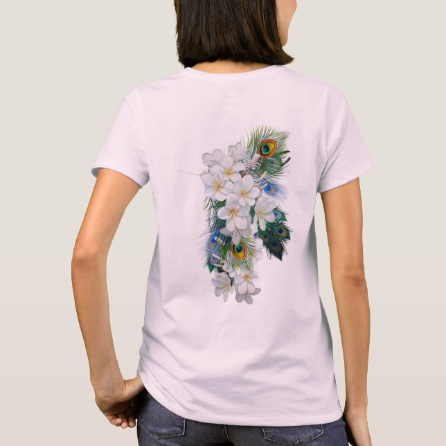 T-shirt Bouquet de fleurs blanches, plumes de paon (Dos)