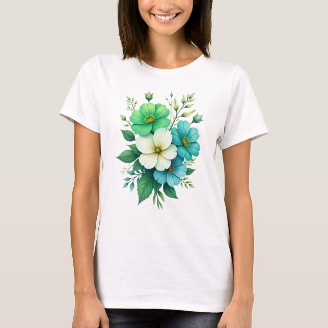 T-shirt Bouquet de fleurs bleues blanches-57453 (Devant)