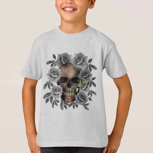 T-SHIRT BOUQUET DE FLEURS CRÂNE NOIR ET BLANC (Devant)