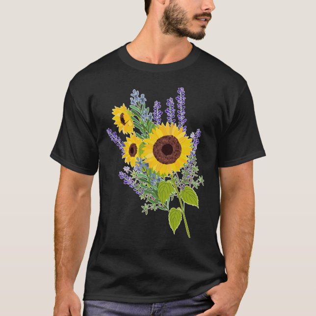 T-shirt Bouquet De Fleurs De Soleil Et De Lavande (Devant)