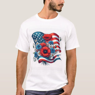T-shirt Bouquet de fleurs du drapeau américain pour le jou