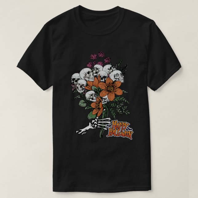T-shirt Bouquet de fleurs Halloween heureux (Design devant)