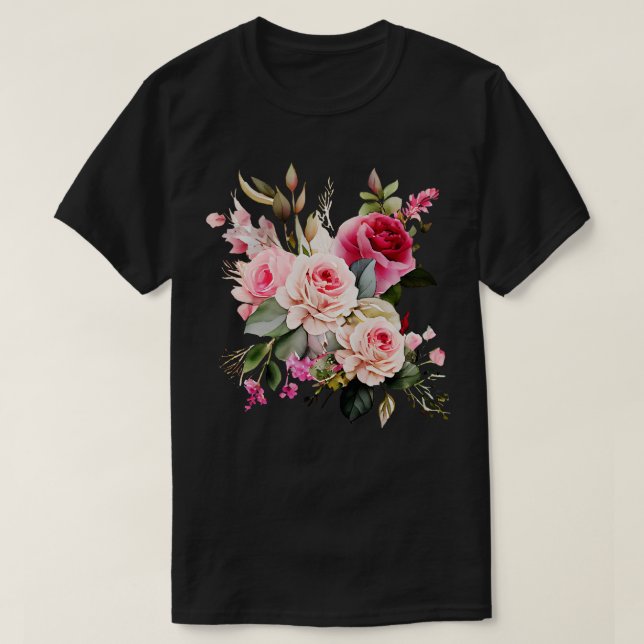 T-shirt Bouquet de fleurs roses roses (Design devant)