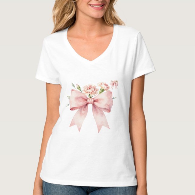 T-shirt Bouquet de Œillets Doux avec Ruban (Devant)