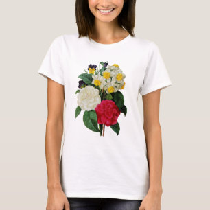 T-shirt Bouquet de pensée, de narcisse et de camélia par