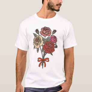 T-shirt Bouquet de roses romantique classique avec ruban r