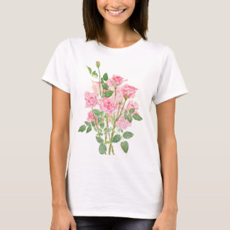 T-shirt bouquet de roses roses peintes à la main