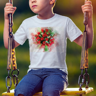 T-shirt Bouquet de roses rouges aquarelle sur fond blanc