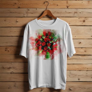 T-shirt Bouquet de roses rouges aquarelle sur fond blanc
