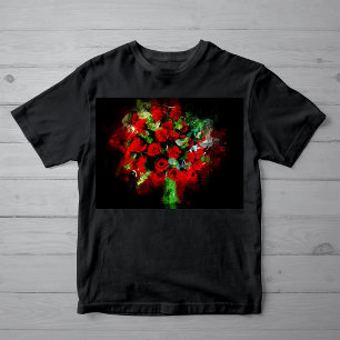 T-shirt Bouquet de roses rouges aquarelle sur fond noir