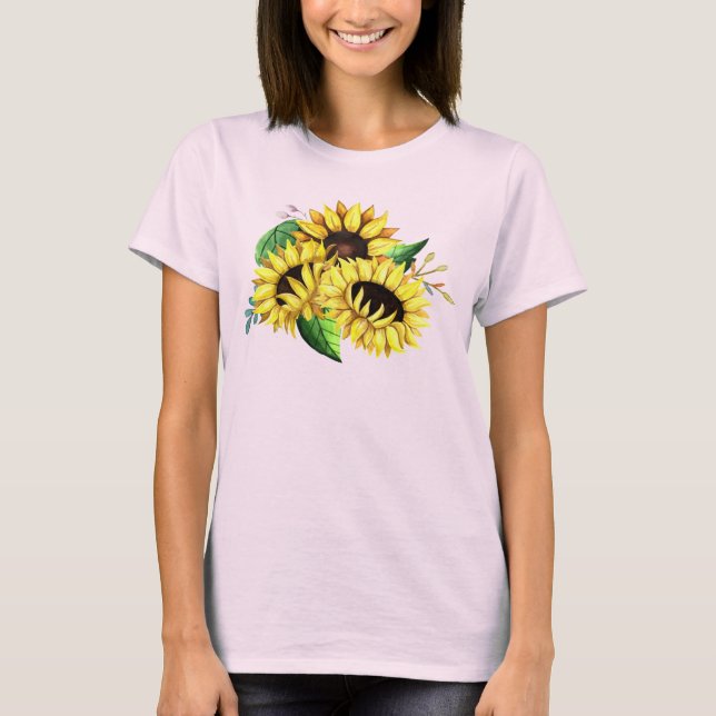 T-shirt Bouquet de tournesol jaune en aquarelle (Devant)