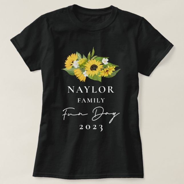 T-shirt Bouquet de tournesol rustique Famille Réunion Noir (Design devant)