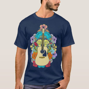 T-shirt Bouquet Fleurs de guitare acoustique M Vintage art