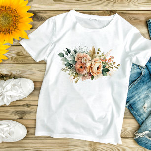 T-shirt Bouquet floral aquarelle de verdure aux pêches