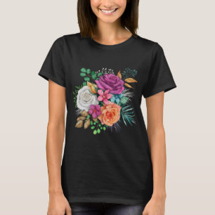 T-shirt Bouquet floral rose, orange et blanc