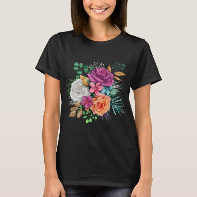 T-shirt Bouquet floral rose, orange et blanc (Devant)
