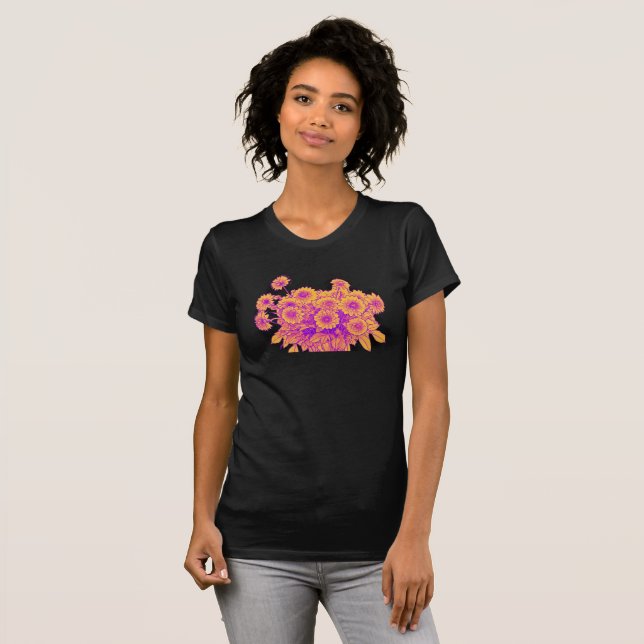 T-shirt Bouquet Golden Bloom - Style Thread-Art (Devant entier)