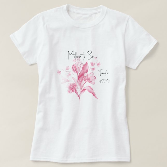 T-shirt Bouquet rose pour la mère-à-être Baby shower fille (Design devant)
