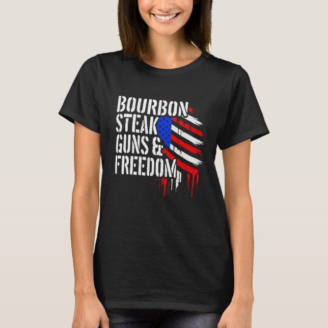 T-shirt Bourbon Steak & Freedom USA Flag Funny Whiskey Lov (Devant)