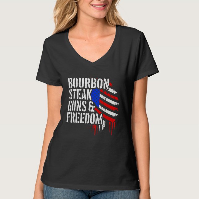 T-shirt Bourbon Steak & Freedom USA Flag Funny Whiskey Lov (Devant)
