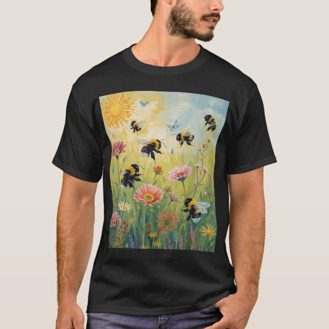 T-shirt Bourdons sur les fleurs (Devant)