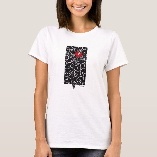T-shirt bourgeon rouge sur le remous noir (Devant)