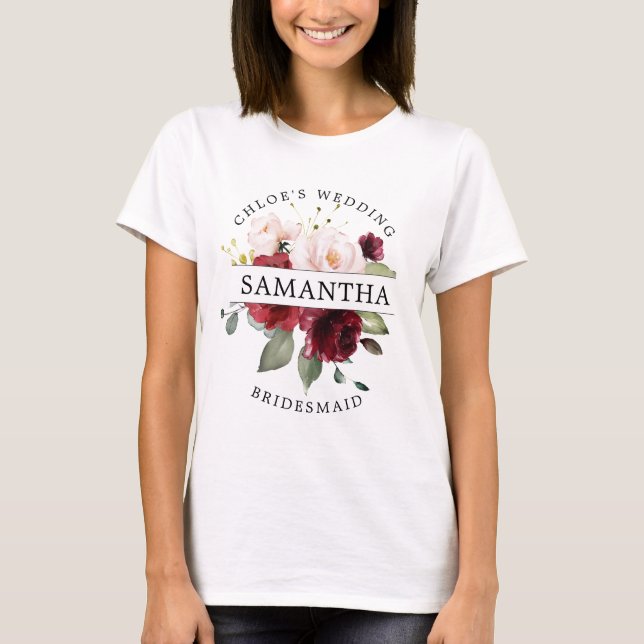 T-shirt Bourgogne Rouge Blush rose Floral (Devant)