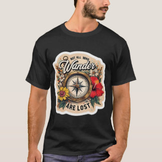 T-shirt Boussole en laiton antique vibrant entourée de cou