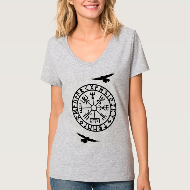 T-shirt Boussole nordique, corbeaux, Huginn, Muninn, (Devant)