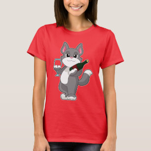 T-shirt Bouteille de chat Vin rouge