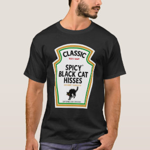T-shirt Bouteille de condiment Halloween Chat noir épicé q