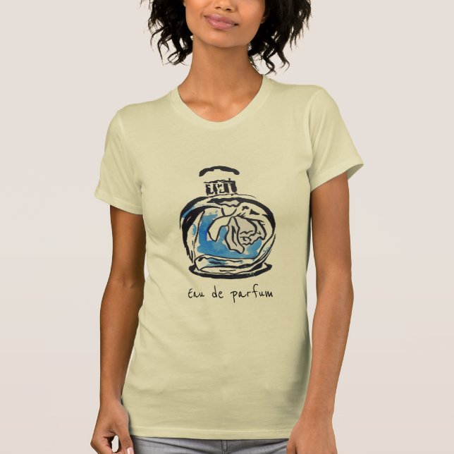 T-shirt Bouteille de parfum de la mode bleue (Devant)