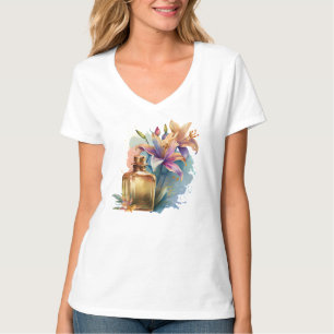 T-shirt Bouteille de parfum Floral Lys Femme blanche