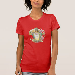 T-shirt Bouteille de parfum vintage avec Fleurs