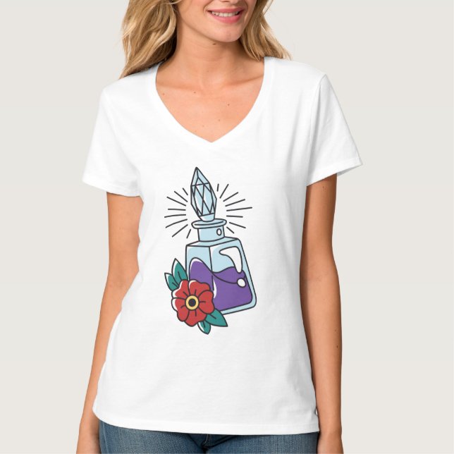T-shirt Bouteille de potion et fleurs (Devant)